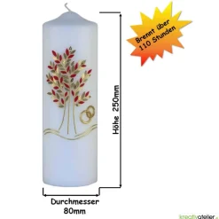 Große Hochzeitskerze Lebensbaum und Eheringe, personalisierbar, Rubin/Gold, Hochzeitsgeschenk, edle Hochzeitsdeko