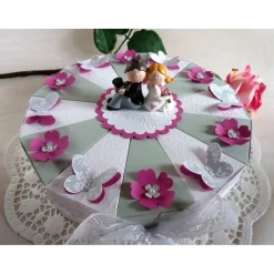 Große Hochzeitstorte/Schachteltorte 26 cm Ø, zur Hochzeit/Geldgeschenk in grau/weiß/pink mit Schmetterlingen und Bl&