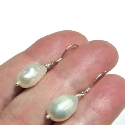 Große Perlenohrringe Barockperlen weiß handgemacht an 925er Silber Tropfenohrringe Geschenk