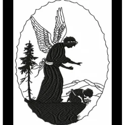 Großer Aufnäher GESTICKT Leinen Schutzengel mit Kind Stickbild