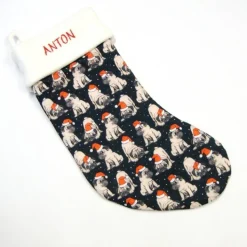 Großer Nikolausstiefel Nikolaussocke Nikolausstrumpf handgefertigt Mopsi Hund personalisierbar mit Namen