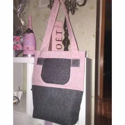 Großer Shopper aus Wollfilz / rosa grau / Einkaufstasche / Schultertasche *Einzelstück*