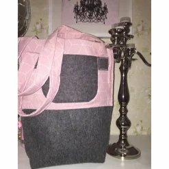 Großer Shopper aus Wollfilz / rosa grau / Einkaufstasche / Schultertasche *Einzelstück*