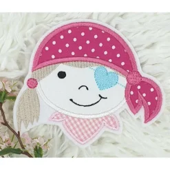 Großes Piratenschiff Applikation Set – Piratin & Namensbutton für Schultüte, personalisiert, Handarbeit