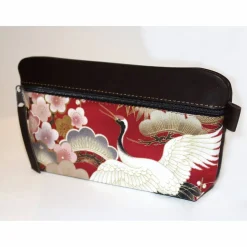 Großes Stifteetui Leder ”Kranich und Kirschblüten” rot