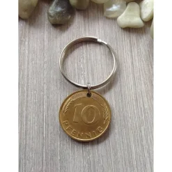 Groschen Schlüsselanhänger – Original 10 Pfennig Münze als Retro Geschenk