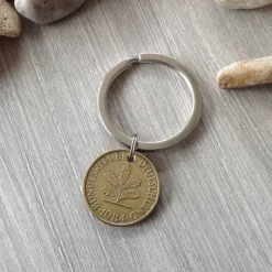 Groschen, Tacken, Zehner -Schlüsselanhänger mit original 10-Pfennig-Münze von 1984 – Vintage Geschenkidee