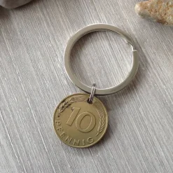 Groschen, Tacken, Zehner -Schlüsselanhänger mit original 10-Pfennig-Münze von 1984 – Vintage Geschenkidee