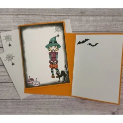 Grußkarte / Glückwunschkarte zu Halloween, „kleine Hexe gratuliert zum Geburtstag“, Fledermäuse, Handarbeit, Stampin‘Up!