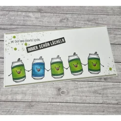 Grußkarte / Glückwunschkarte „Immer schön lächeln“ zum Geburtstag oder anderen Anlässen, lachende Dosen Spaß Handarbeit