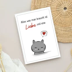 Grußkarte für Katzenfreunde – „Alles, was man braucht, ist Liebe und eine Katze“ mit passendem Umschlag