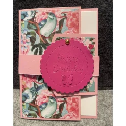 Grußkarte, Handarbeit mit Banderole, Motiv: Herz, Blumen