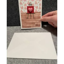 Grußkarte, Handarbeit mit Umschlag. Motiv: Herz, Staffelei, Bild, malen