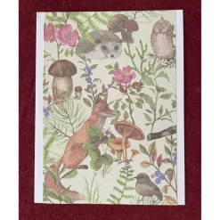 Grußkarte, Handarbeit mit Umschlag, Wald, Waldtiere, Pilze Motiv