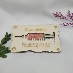 Grußkarte Kleine Finanzspritze Geldkarte Holzkarte lustig Grüße Geburtstag Happy Birthday Abschlu&szli