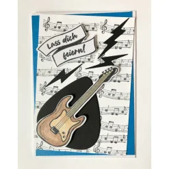 Grußkarte mit E-Gitarre 3D Glückwunschkarte Geburtstagskarte Kindergeburtstag Handgefertigt Musiker Musiknoten