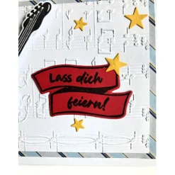 Grußkarte mit E-Gitarre 3D Glückwunschkarte Geburtstagskarte Kindergeburtstag Handgefertigt Musiker Musiknoten