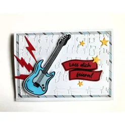 Grußkarte mit E-Gitarre 3D Glückwunschkarte Geburtstagskarte Kindergeburtstag Handgefertigt Musiker Musiknoten