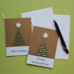 Grußkarte Weihnachtsbaum Christbaum gestickt mit Wunschtext