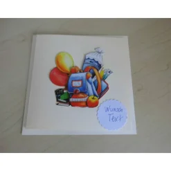 Grußkarte zum Geburtstag & Schulanfang – 3-D-Motiv, Unikat, Klappkarte 12,5 x 12,5 cm