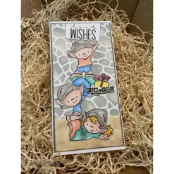 Grußkarte zum Geburtstag oder anderen Anlässen, „best Wishes for you“, niedliche Elfen übermitteln liebe Grüße, Handmade