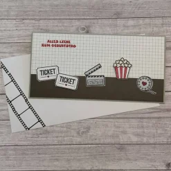 Grußkarten / Glückwunschkarten zum Geburtstag, „Gutschein für ein Kinoabend mit Popcorn“,Männer, Handarbeit, Stampin’Up