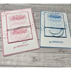 Grußkarten / Glückwunschkarten zur Kommunion, Fische zum Fest in rosa o. blau, Segensfeste, festlicher Anlass