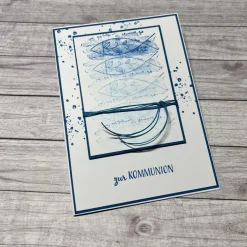 Grußkarten / Glückwunschkarten zur Kommunion, Fische zum Fest in rosa o. blau, Segensfeste, festlicher Anlass