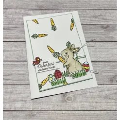 Grußkarten / Glückwunschkarten zu Ostern, „Grüße zum Osterfest vom Osterhasen“, Ostereier, Möhren, Handarbeit Stampin Up