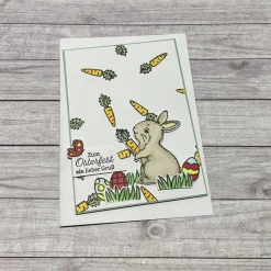 Grußkarten / Glückwunschkarten zu Ostern, „Grüße zum Osterfest vom Osterhasen“, Ostereier, Möhren, Handarbeit Stampin Up