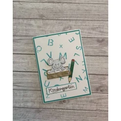 Grußkarten / Glückwunschkarten zum Schulanfang, „Einhorn & Stift zur Einschulung“, Grüße an das Schulkind, Handarbeit