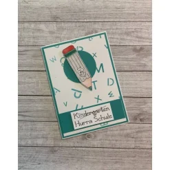 Grußkarten / Glückwunschkarten zum Schulanfang, „Einhorn & Stift zur Einschulung“, Grüße an das Schulkind, Handarbeit