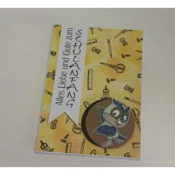 Grußkarten / Glückwunschkarten zum Schulanfang, „Eule oder Katze zur Einschulung“, Grüße an das Schulkind, Handarbeit