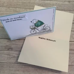 Grußkarten / Glückwunschkarten zu verschiedensten Anlässen, „Bär auf Fahrrad“, Handarbeit, Stampin’Up!