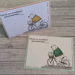 Grußkarten / Glückwunschkarten zu verschiedensten Anlässen, „Bär auf Fahrrad“, Handarbeit, Stampin’Up!