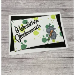 Grußkarten / Glückwunschkarten zum Geburtstag oder anderen Anlässen, Nilpferd sagt „Herzlichen Glückwunsch“, Handarbeit