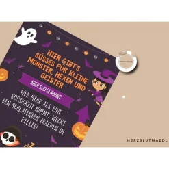 Gruselige Halloween Haus Deko - Türschild mit Skelett Motiv als Print in DIN A4 | Einzigartige Halloween Dekoration | Ki