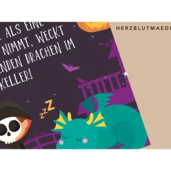 Gruselige Halloween Haus Deko - Türschild mit Skelett Motiv als Print in DIN A4 | Einzigartige Halloween Dekoration | Ki
