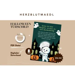 Gruselige Halloween Haus Deko - Türschild als Print in DIN A4 | Gruselige Mumienmotive | Kinder-Halloweenparty | Hallowe