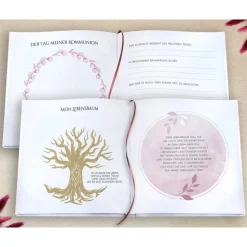 Gästebuch & Album zur Kommunion mit Fischen und Wellen in Beere / Bordeaux | Kommunionbuch personalisiert mit Name