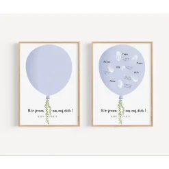 Gästebuch Babyparty Poster Ballon blau  - Fingerabdruck Gästebuch - Gästebuch Babyshower - Baby Andenken Poster - Babypa
