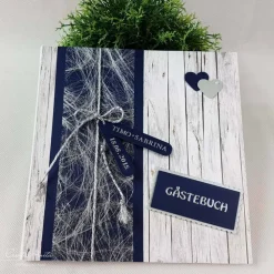 Gästebuch BLAU-SILBER HOLZ Hochzeit -personalisiert-