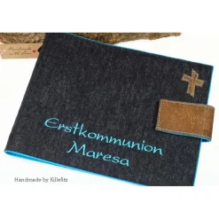 Gästebuch Fotoalbum aus Filz mit Korkkreuz zur Konfirmation Kommunion
