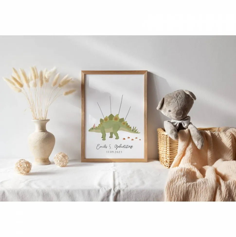 Gästebuch Geburtstag Dino Poster - Fingerabdruck Gästebuch - Gästebuch Geburtstag - Kind Andenken Dinosaurier - Dinopart