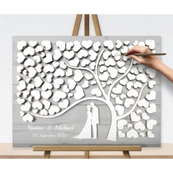 Gästebuch Hochzeit & Hochzeitsbaum auf Leinwand – Individuelles Hochzeitsgästebuch in Braun, Grau & Beige