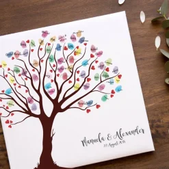 Gästebuch Hochzeit Fingerabdruck Leinwand Personalisiert Baum Herzen Brautpaar Geschenk Hochzeitsdekoration Namen 50x50 cm Keilrahmen