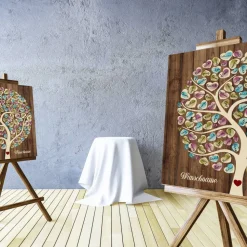 Gästebuch Hochzeit Fingerabdruck Leinwand Personalisiert Wooden Tree Geschenk Hochzeitsdekoration Namen 50x50 cm Keilrahmen Wedding Tree