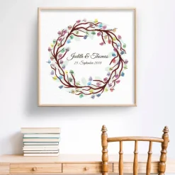 Gästebuch Hochzeit Fingerabdruck Leinwand Personalisiert Ring Brautpaar Geschenk Hochzeitsdekoration Namen 50x50 cm Hochzeitsgeschenk