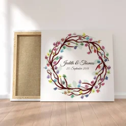 Gästebuch Hochzeit Fingerabdruck Leinwand Personalisiert Ring Brautpaar Geschenk Hochzeitsdekoration Namen 50x50 cm Hochzeitsgeschenk