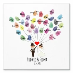 Gästebuch Hochzeit Fingerabdruck Leinwand Personalisiert Herz Luftballons Brautpaar Geschenk Hochzeitsdekoration Namen 50x50 cm Keilrahmen